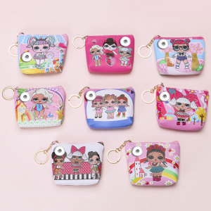 Cartoon girl cute mini coin purse cosmetic storage bag 20mm snap button jewelry