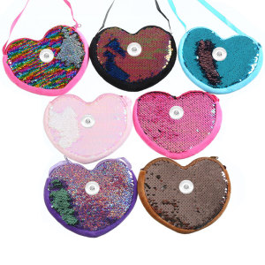 One-shoulder messenger bag DIY funny love-shaped sequin coin purse 20mm snap button jewelry