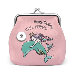 pu leather zipper coin purse cute mermaid cartoon coin storage bag 20mm snap button jewelry