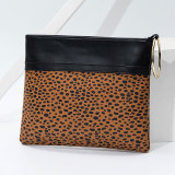 Soft Leather Large Leopard Panel One Shoulder Span Large Capacity Shoulder Bag 18mm Snap Jewelry