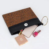 Soft Leather Large Leopard Panel One Shoulder Span Large Capacity Shoulder Bag 18mm Snap Jewelry