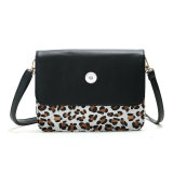 Soft Leather Large Leopard Panel One Shoulder Span Large Capacity Shoulder Bag 18mm Snap Jewelry