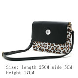 Soft Leather Large Leopard Panel One Shoulder Span Large Capacity Shoulder Bag 18mm Snap Jewelry