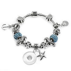 Ocean Starfish Shell Charm Alloy Large Hole Beaded Bracelet 20MM Snap Jewelry Bracelet length 20CM