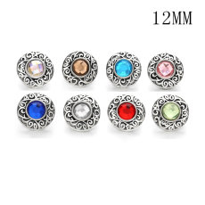 Flowers 12MM Rhinestone snap silver plated  interchangable snaps jewelry