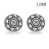 Flowers 12MM Rhinestone snap silver plated  interchangable snaps jewelry