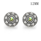 Flowers 12MM Rhinestone snap silver plated  interchangable snaps jewelry