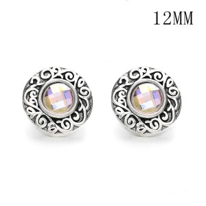 Flowers 12MM Rhinestone snap silver plated  interchangable snaps jewelry