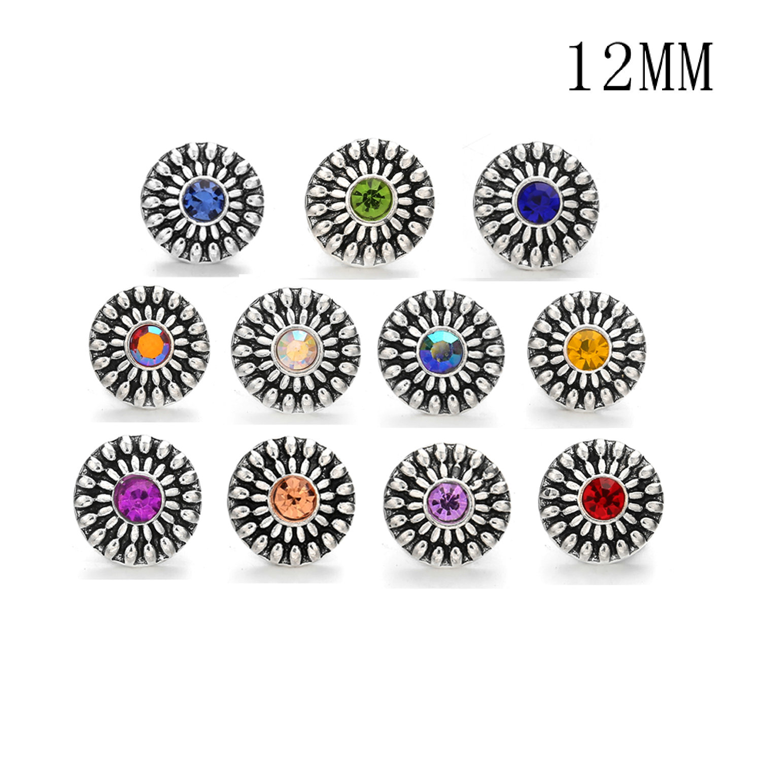 Flowers 12MM Rhinestone snap silver plated interchangable snaps jewelry