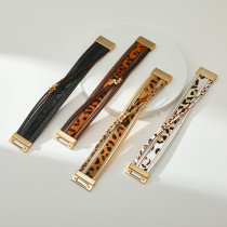Personality niche leopard print bracelet creative line square bead women's leather bracelet