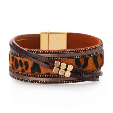 Personality niche leopard print bracelet creative line square bead women's leather bracelet
