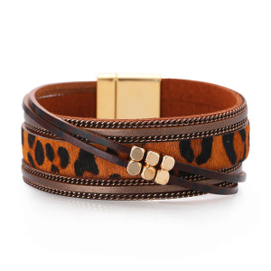 Personality niche leopard print bracelet creative line square bead women's leather bracelet