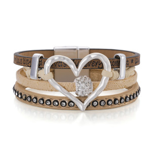 Openwork Heart Accessories Sweet Leather Bracelet Diamond Magnetic Buckle Vintage Bracelet