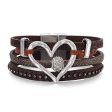 Openwork Heart Accessories Sweet Leather Bracelet Diamond Magnetic Buckle Vintage Bracelet