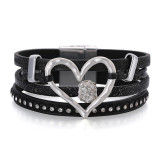 Openwork Heart Accessories Sweet Leather Bracelet Diamond Magnetic Buckle Vintage Bracelet