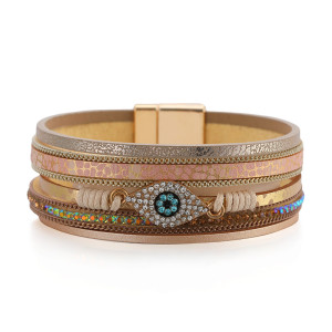 Design Devil's Eye Diamond Design Multilayer Pu Leather Ethnic Bracelet