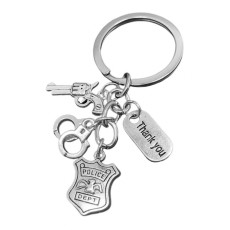 handcuffs police pistol stainless steel thank you keychain