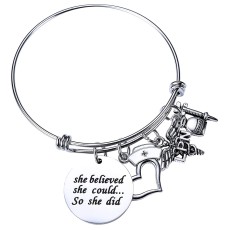 She Believed She Could Heart Nurse Hat RN Stainless Steel Adjustable LPN Nurse Bracelet