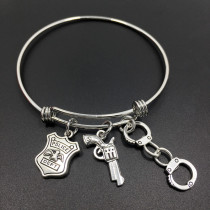 gun police badge handcuffs creative bracelet stainless steel adjustable police bracelet