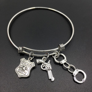 gun police badge handcuffs creative bracelet stainless steel adjustable police bracelet