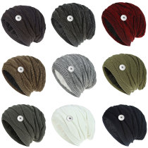 Woolen knitted hats for men and women warm plush outdoor leisure hats diamond winter hats 18mm snap button jewelry