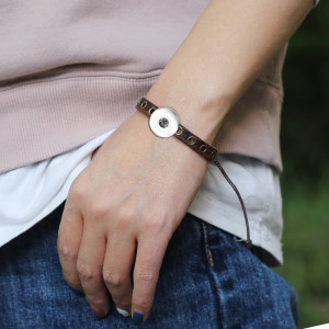 Punk Brown  Vintage Genuine leather18mm snap button bracelet   DIY jewelry