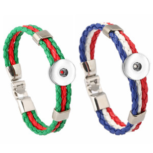 Football World Cup Flag PU leather snap button bracelet woven national  DIY jewelry