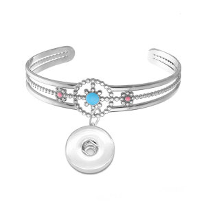 Sun flower Woven Geometry Women's Stainless Steel Open Chain Stripe Hollow out Adjustable 18MM Snap Buckle Steel Bracelet