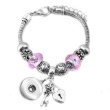Diy tree of life glass bead bracelet crystal diamond beaded bracelet ladies snake chain bracelet fit snaps jewelry