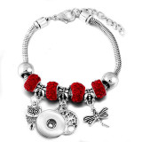 Diy tree of life glass bead bracelet crystal diamond beaded bracelet ladies snake chain bracelet fit snaps jewelry