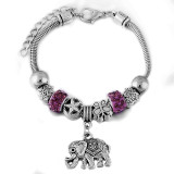 Diy tree of life glass bead bracelet crystal diamond beaded bracelet ladies snake chain bracelet fit snaps jewelry