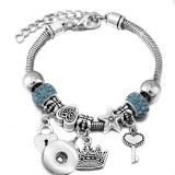 Diy tree of life glass bead bracelet crystal diamond beaded bracelet ladies snake chain bracelet fit snaps jewelry