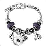 Diy tree of life glass bead bracelet crystal diamond beaded bracelet ladies snake chain bracelet fit snaps jewelry