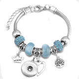 Diy tree of life glass bead bracelet crystal diamond beaded bracelet ladies snake chain bracelet fit snaps jewelry