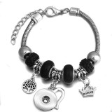 Diy tree of life glass bead bracelet crystal diamond beaded bracelet ladies snake chain bracelet fit snaps jewelry