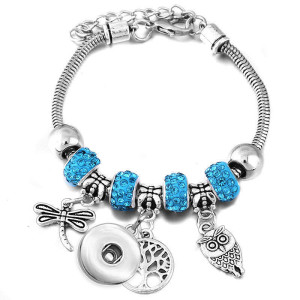 Diy tree of life glass bead bracelet crystal diamond beaded bracelet ladies snake chain bracelet fit snaps jewelry