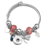 Butterfly Elephant Beaded Stainless Steel Bracelet Tree of Life Pendant Crystal Various Dragonfly Love Metal Bracelet fit snaps jewelry