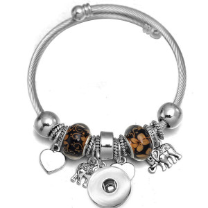 Butterfly Elephant Beaded Stainless Steel Bracelet Tree of Life Pendant Crystal Various Dragonfly Love Metal Bracelet fit snaps jewelry