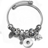 Butterfly Elephant Beaded Stainless Steel Bracelet Tree of Life Pendant Crystal Various Dragonfly Love Metal Bracelet fit snaps jewelry