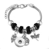 Diy tree of life glass bead bracelet crystal diamond beaded bracelet ladies snake chain bracelet fit snaps jewelry