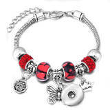 Diy tree of life glass bead bracelet crystal diamond beaded bracelet ladies snake chain bracelet fit snaps jewelry
