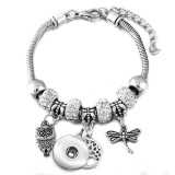 Diy tree of life glass bead bracelet crystal diamond beaded bracelet ladies snake chain bracelet fit snaps jewelry