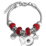 Diy tree of life glass bead bracelet crystal diamond beaded bracelet ladies snake chain bracelet fit snaps jewelry