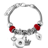 Diy tree of life glass bead bracelet crystal diamond beaded bracelet ladies snake chain bracelet fit snaps jewelry