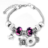 Diy tree of life glass bead bracelet crystal diamond beaded bracelet ladies snake chain bracelet fit snaps jewelry