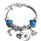 Diy tree of life glass bead bracelet crystal diamond beaded bracelet ladies snake chain bracelet fit snaps jewelry