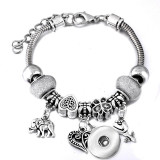 Diy tree of life glass bead bracelet crystal diamond beaded bracelet ladies snake chain bracelet fit snaps jewelry