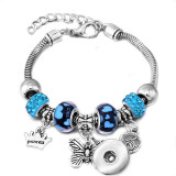 Diy tree of life glass bead bracelet crystal diamond beaded bracelet ladies snake chain bracelet fit snaps jewelry