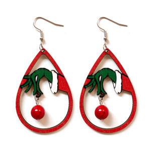 Christmas earrings Christmas tree splicing Green holiday funny wooden earrings