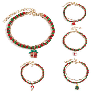 Christmas party colored beads bracelet small design Santa Claus tree pendant bracelet
